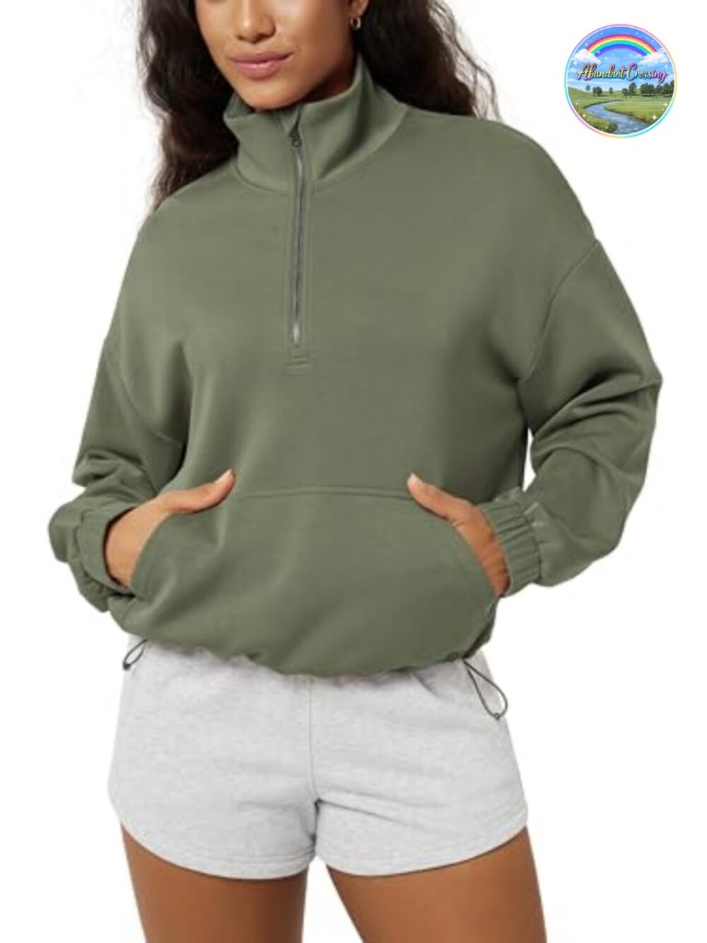 Women's Modal Soft Half Zipper Funnel Neck Oversize Pullover with Pockets